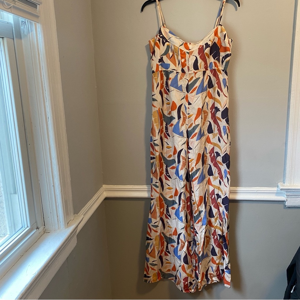 NWT New Third Form L’Artiste Colored Canvas colorful leaf wide leg jumpsuit US 8